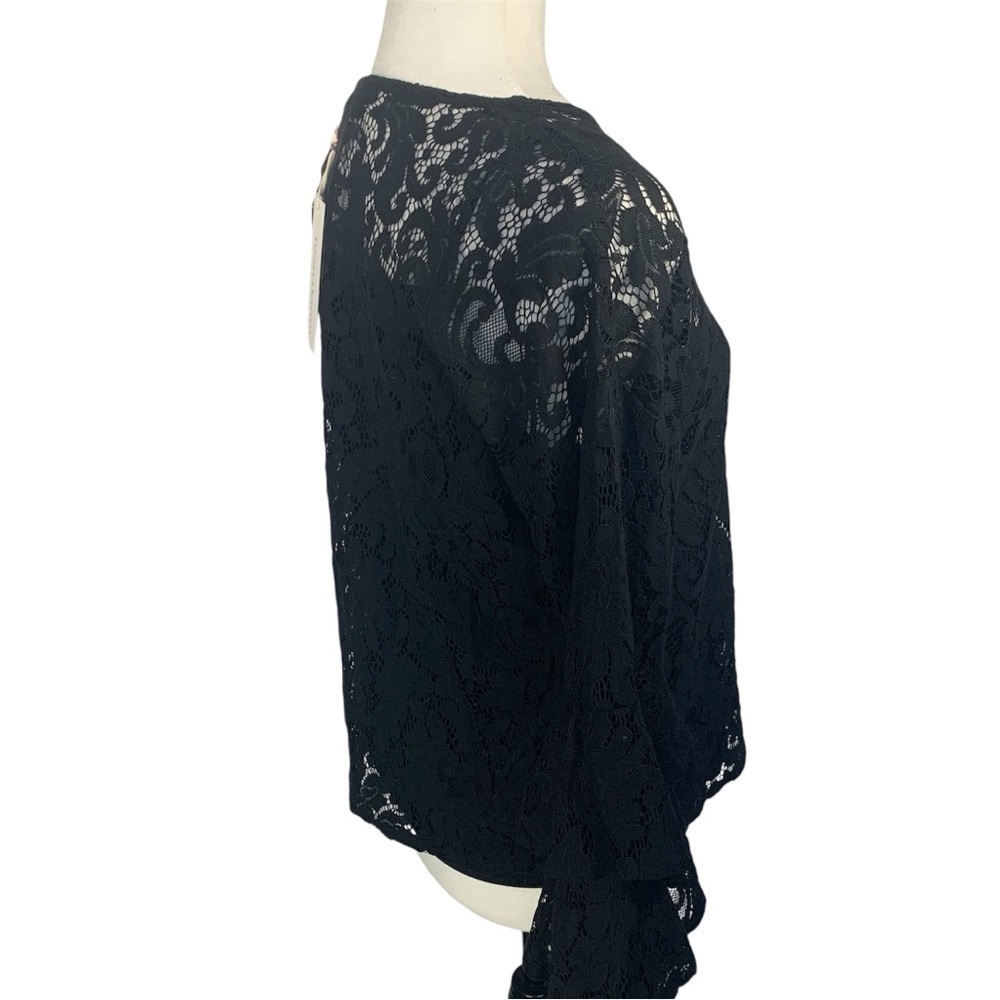 ๐ Heartloom Black Lace Top Tiered Ruffle 3/4 Sleeve Bubble Cuff Elegant Event S - Picture 9 of 14
